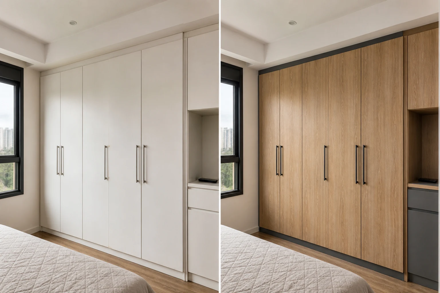 Simulação visual de antes e depois — Guarda-roupa
