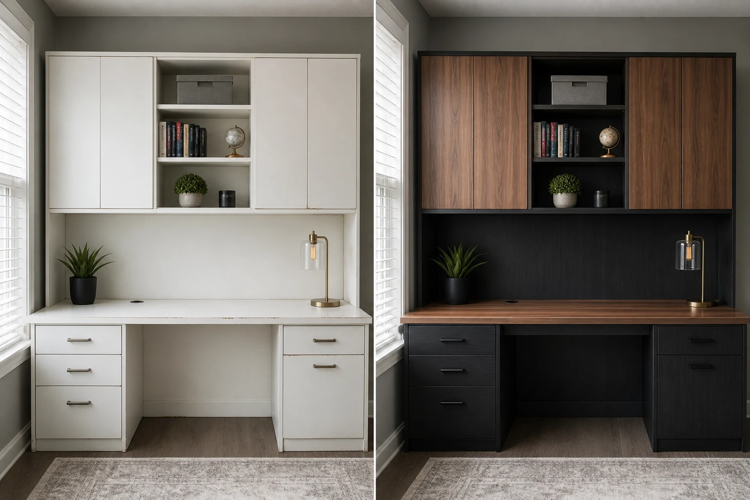 Simulação visual de antes e depois — Home office