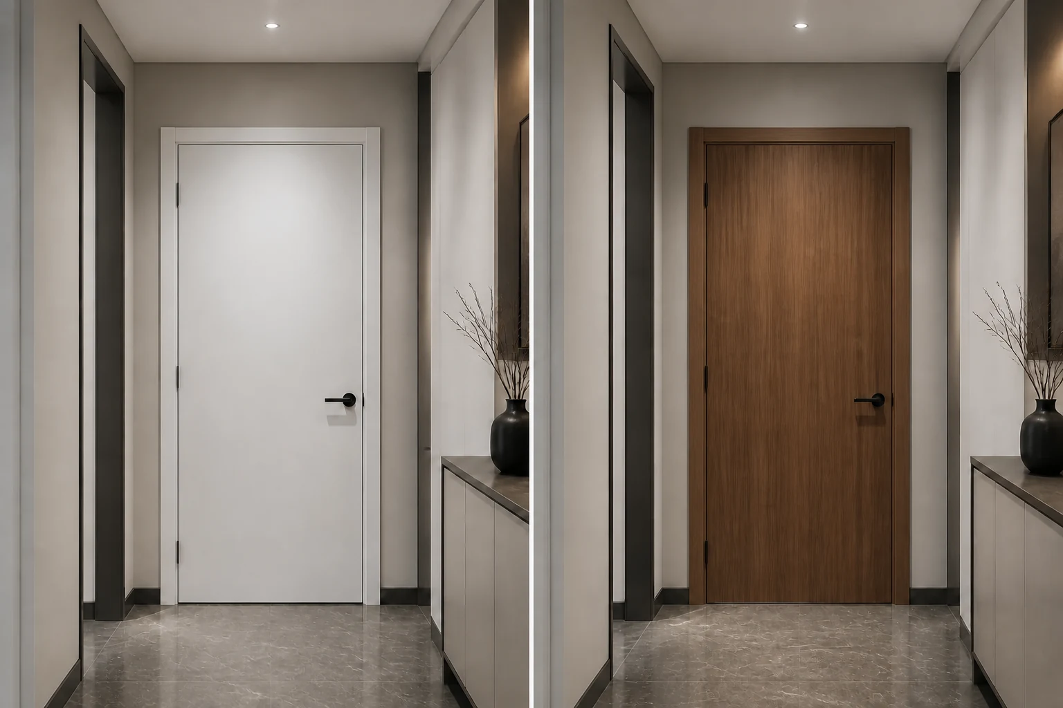 Simulação visual de antes e depois — Porta interna