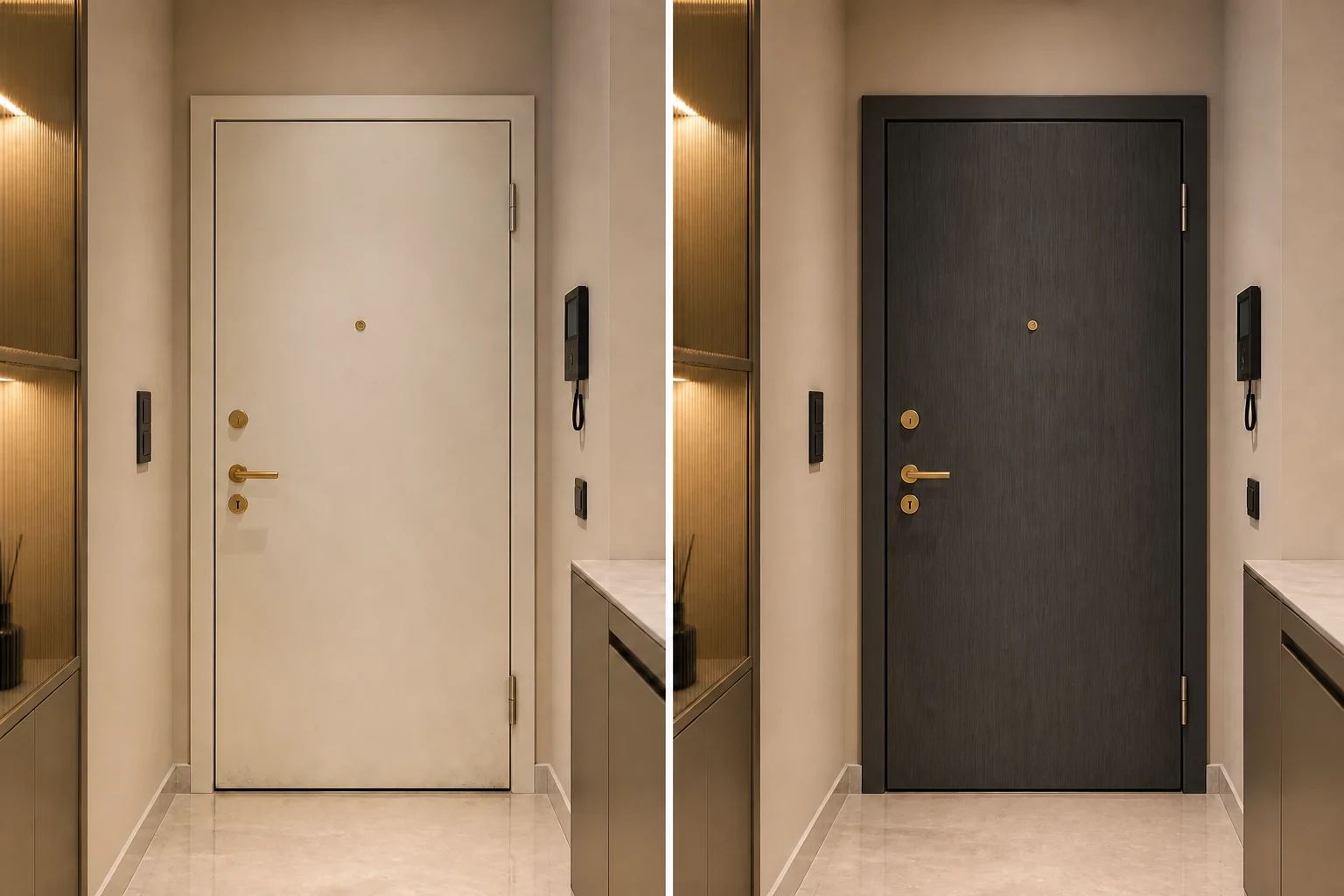 Simulação visual de antes e depois — Porta de entrada